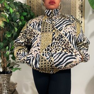 Vintage animal print silk bomber
